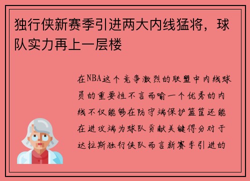 独行侠新赛季引进两大内线猛将，球队实力再上一层楼
